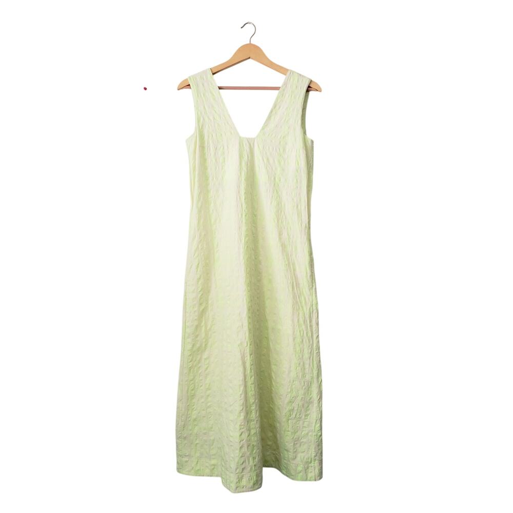 COS Seersucker Checked Midi Dress Green/Yellow Size 4